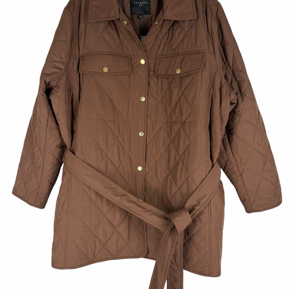 Talbots Belted Quilted Snap Button Shirt Jacket Brown Size 3X - Picture 6 of 12